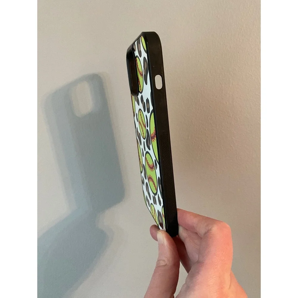 Softball Leopard Print Phone Case iPhone 12 Pro Max Neon Yellow Sporty Case